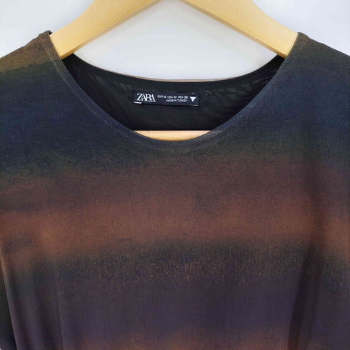 ザラ ZARA プリント柄 ギャザー カシュクール チュールワンピース レディース import:M