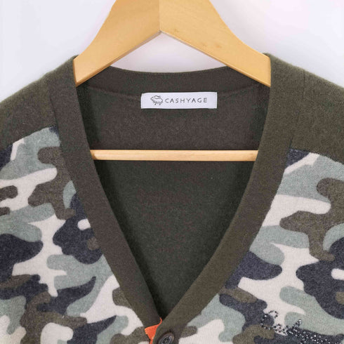 CASHYAGE カシミヤ100 カモフラ ラインストーンワンポイントカーディガン メンズ 50