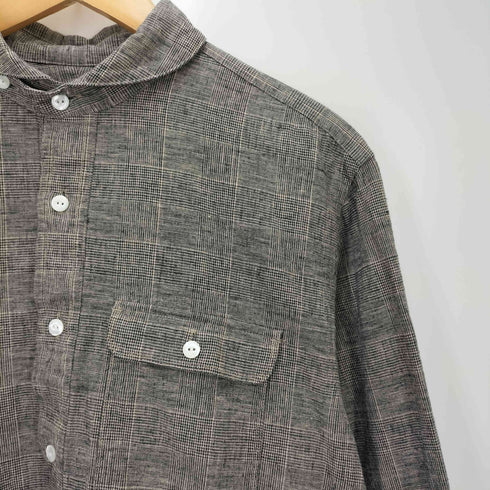 ハバーサック HAVERSACK Linen Pullover Shirt フラップポケット チェック ラウンドカラー プルオーバー シャツ メンズ JPN:L