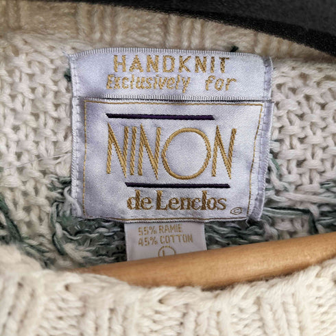 NINON DE L'ENCLOS ラミーコットン ピース柄 クルーネックニット メンズ import:L
