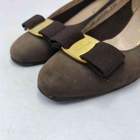 サルヴァトーレフェラガモ Salvatore Ferragamo イタリア製 ロゴ リボン スウェード パンプス レディース 3 1/2