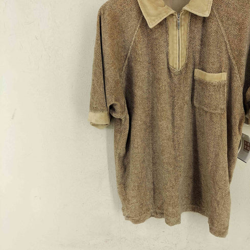 モッシモ MOSSIMO レオパード ハーフジップ ベロアシャツ メンズ import:M
