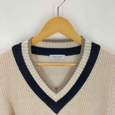 グランサッソ Gran Sasso リネンコットン クリケットセーター チルデンニット メンズ JPN:46