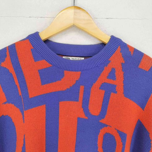 ザラ ZARA レター総柄ニット メンズ L