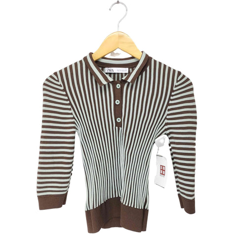 ザラ ZARA ストライプニットポロシャツ レディース S