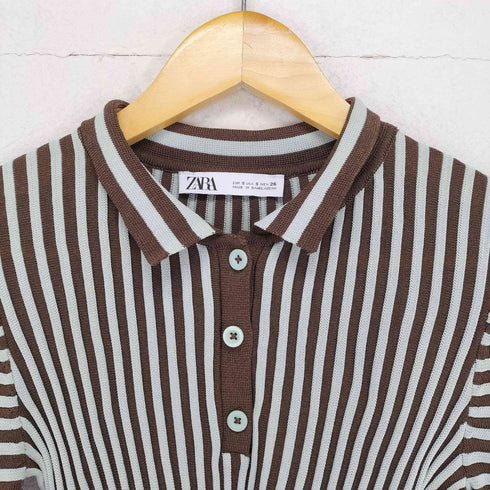 ザラ ZARA ストライプニットポロシャツ レディース S