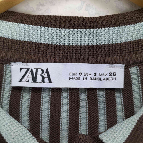 ザラ ZARA ストライプニットポロシャツ レディース S
