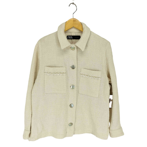 ザラ ZARA パール装飾ツイードジャケット レディース M