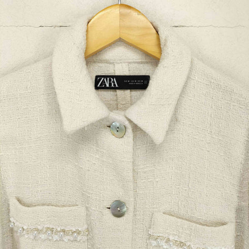 ザラ ZARA パール装飾ツイードジャケット レディース M