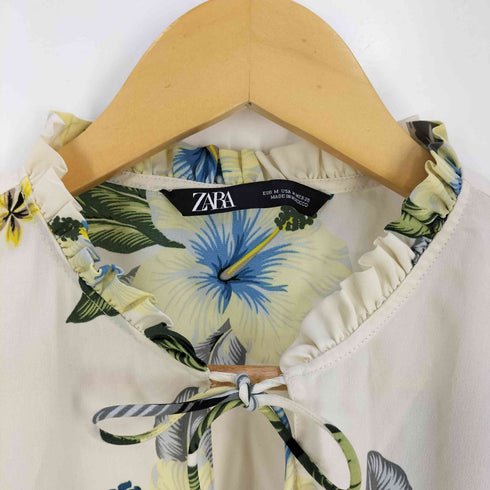 ザラ ZARA ハイビスカスプリント Vネック ノースリーブ ブラウス レディース import:M