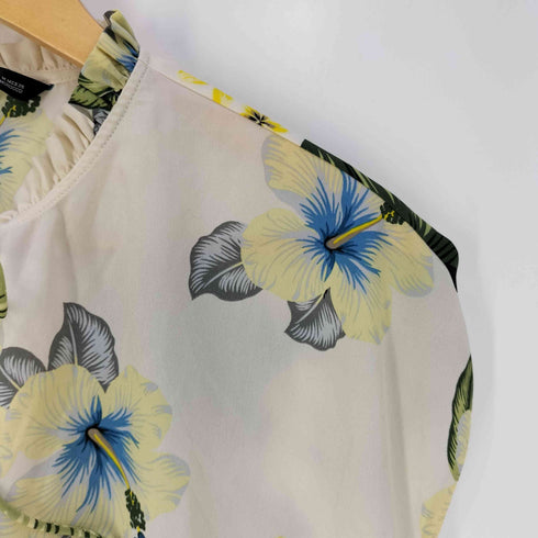ザラ ZARA ハイビスカスプリント Vネック ノースリーブ ブラウス レディース import:M