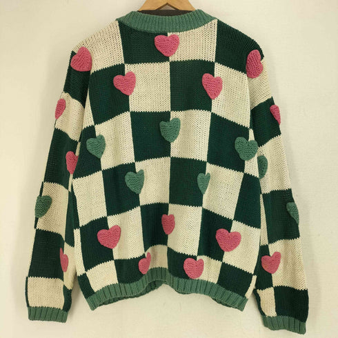80-90S PARIS SPORT CLUB WORLD WIDE ブロックチェック ハート刺繍 コットンニット カーディガン レディース import:M