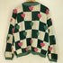 80-90S PARIS SPORT CLUB WORLD WIDE ブロックチェック ハート刺繍 コットンニット カーディガン レディース import:M