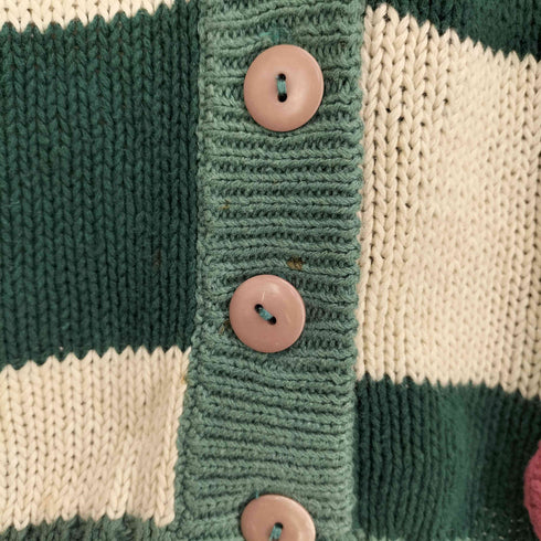 80-90S PARIS SPORT CLUB WORLD WIDE ブロックチェック ハート刺繍 コットンニット カーディガン レディース import:M