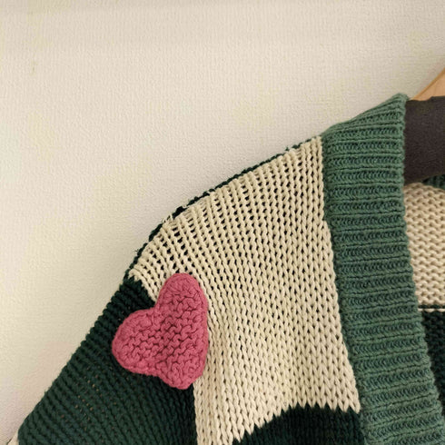 80-90S PARIS SPORT CLUB WORLD WIDE ブロックチェック ハート刺繍 コットンニット カーディガン レディース import:M