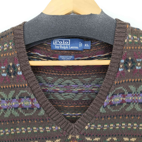 ポロバイラルフローレン Polo by RALPH LAUREN シルクリネン混 フェアアイル柄 ニットベスト メンズ import:XL