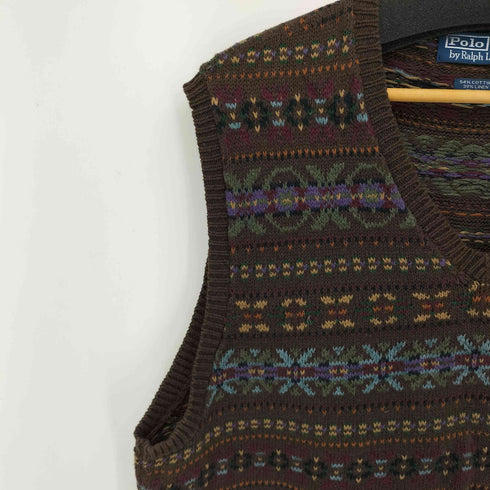 ポロバイラルフローレン Polo by RALPH LAUREN シルクリネン混 フェアアイル柄 ニットベスト メンズ import:XL