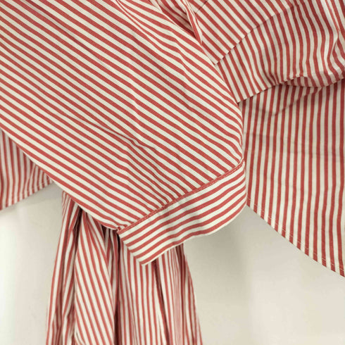ザラ ZARA CZERWONA BLUZKA W PASKI TOP PLISOWANY RĘKAW PAS KOKARDKOWY レディース import:M