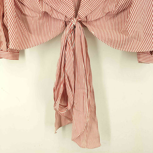 ザラ ZARA CZERWONA BLUZKA W PASKI TOP PLISOWANY RĘKAW PAS KOKARDKOWY レディース import:M