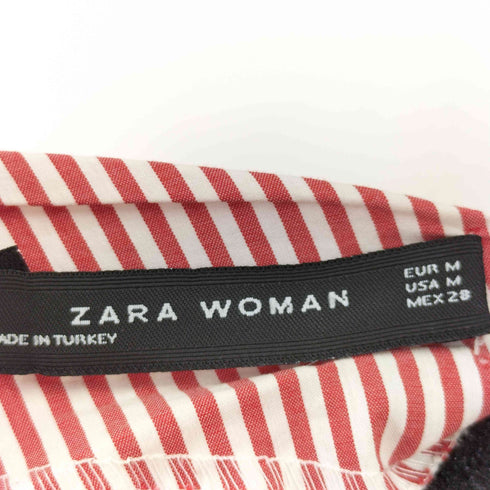 ザラ ZARA CZERWONA BLUZKA W PASKI TOP PLISOWANY RĘKAW PAS KOKARDKOWY レディース import:M