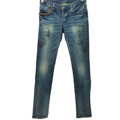 アンディウォーホル バイヒステリックグラマー andy warhol by HYSTERIC GLAMOUR Y2K スカルデザイン 骸骨 髑髏 スタッズスキニー デニム メンズ XS