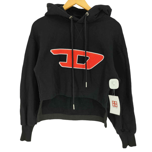 ディーゼル DIESEL ビック ロゴ ワッペン ドローコード フーディー クロップド プルオーバー パーカー レディース import:XS