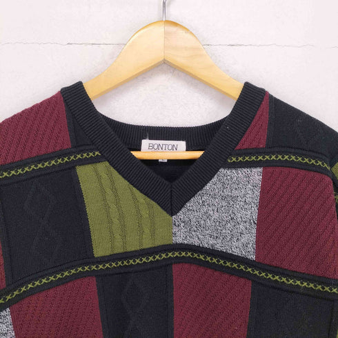 BONTON フロントパッチデザイン Vネック ウールニット セーター メンズ JPN:L