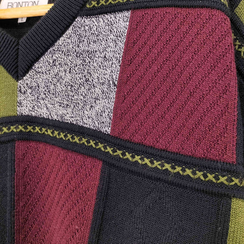 BONTON フロントパッチデザイン Vネック ウールニット セーター メンズ JPN:L
