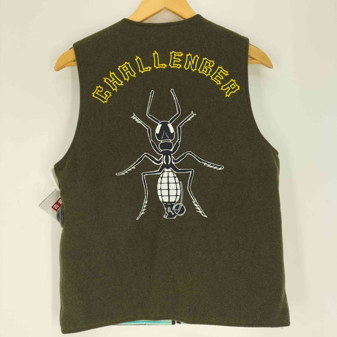 チャレンジャー CHALLENGER 初期 蟻手榴弾 刺繍 1ST TO RUN 2ND TO NONE 裏地 キルティング ウール ジップ ベスト メンズ JPN:M