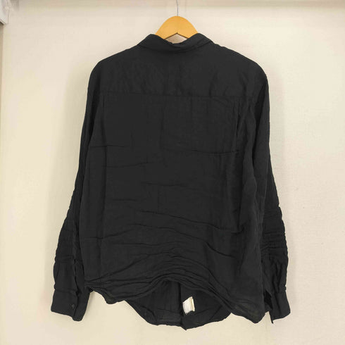 エンポリオアルマーニ EMPORIO ARMANI フロント プリーツ 袖ギャザー デザイン 開襟 オープンカラー シャツ 短丈 レディース import:XL