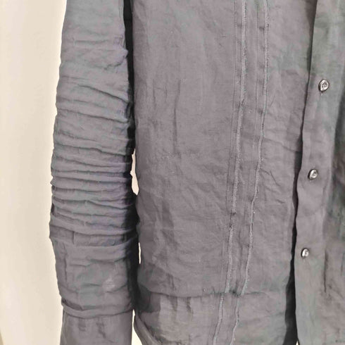 エンポリオアルマーニ EMPORIO ARMANI フロント プリーツ 袖ギャザー デザイン 開襟 オープンカラー シャツ 短丈 レディース import:XL