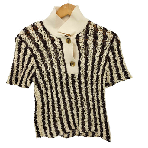 ザラ ZARA 編みデザイン ストライプ S/S ポロシャツ レディース import:S