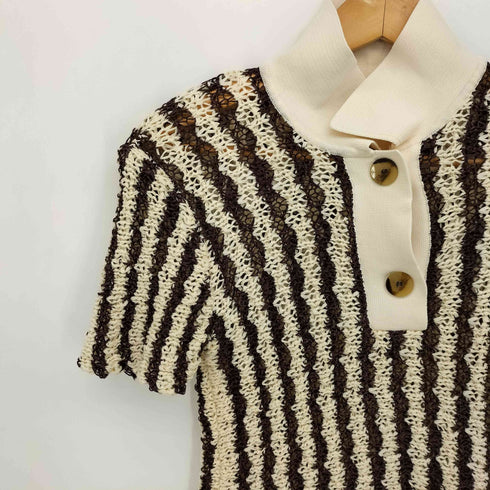 ザラ ZARA 編みデザイン ストライプ S/S ポロシャツ レディース import:S