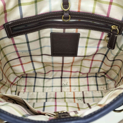 コーチ COACH センターライン ロゴ プリント 裏地チェック シグネチャー トート バッグ レディース