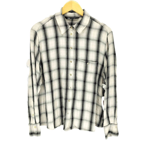 ザラ ZARA ラメ糸混レーヨンオンブレチェックシャツ レディース L