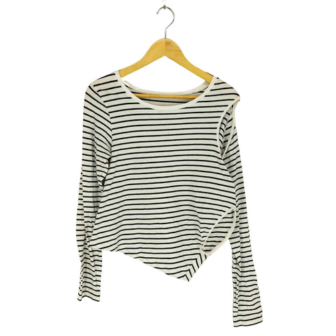エムエムシックスメゾンマルジェラ MM6 Maison Margiela 16AW ボーダー柄 変形クルーネック長袖Tシャツ カットソー レディース JPN:S