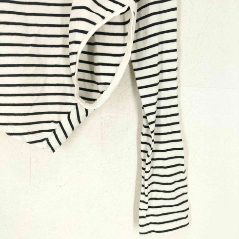 エムエムシックスメゾンマルジェラ MM6 Maison Margiela 16AW ボーダー柄 変形クルーネック長袖Tシャツ カットソー レディース JPN:S