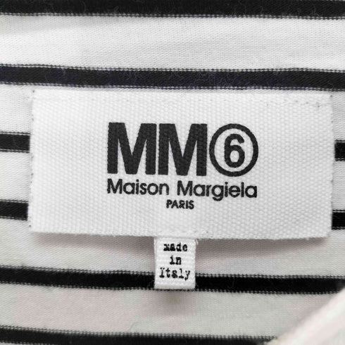 エムエムシックスメゾンマルジェラ MM6 Maison Margiela 16AW ボーダー柄 変形クルーネック長袖Tシャツ カットソー レディース JPN:S