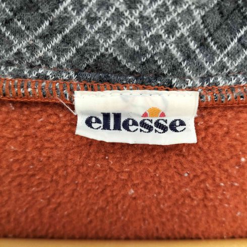 エレッセ ellesse 90S 裏地チェック ロゴ刺繍 ドローコード フーディー フリース ベスト ジャケット メンズ import:M