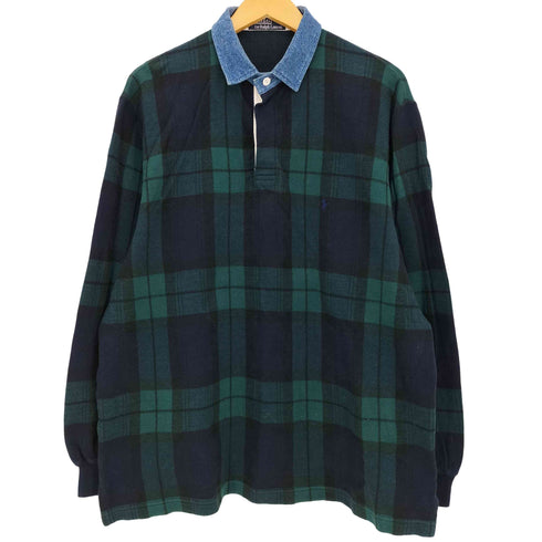 ポロバイラルフローレン Polo by RALPH LAUREN 90s ポニー刺繍 ブラックウォッチ ラガーシャツ メンズ import:L