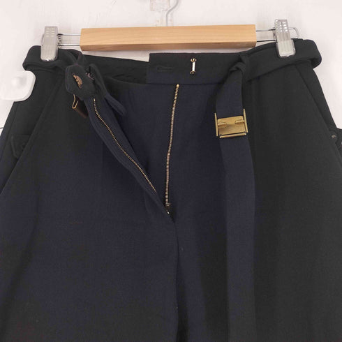 イヴサンローラン Yves Saint Laurent ウール混紡 テーパード ベルテッドスラックスパンツ レディース