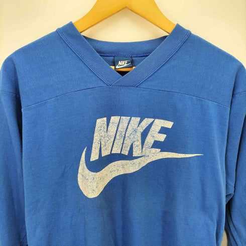 ナイキ NIKE 80S USA製 紺タグ ロゴ プリント Vネック フットボールシャツ メンズ import:M