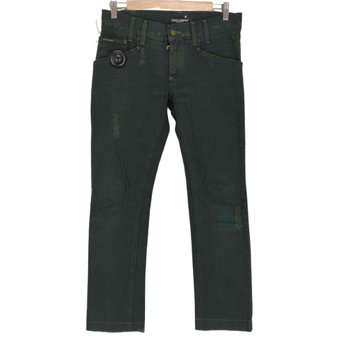 ドルチェアンドガッバーナ DOLCE&GABBANA シルバーロゴプレート クラッシュ加工 ブーツカットデニムパンツ Y2K メンズ JPN:44