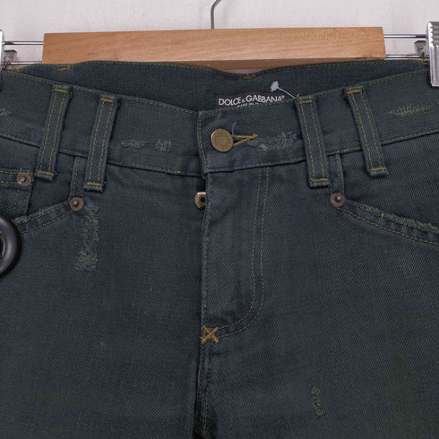 ドルチェアンドガッバーナ DOLCE&GABBANA シルバーロゴプレート クラッシュ加工 ブーツカットデニムパンツ Y2K メンズ JPN:44