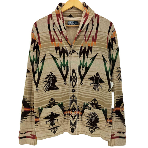 ポロバイラルフローレン Polo by RALPH LAUREN ネイティブ柄 裏サーマル ショールカラー カーディガン メンズ import:M