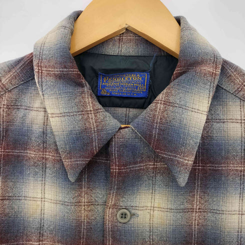 ペンドルトン PENDLETON 70s USA製 エルボーパッチ ウール オンブレチェックシャツ メンズ import:M