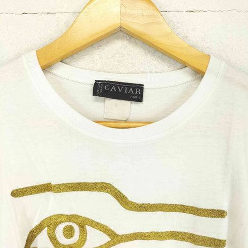 CAVIAR フランス製 袖裾シングル フロント刺繍クルーネックTシャツ メンズ