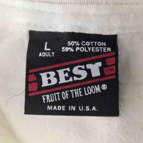 フルーツオブザルーム FRUIT OF THE LOOM 90s USA製 袖裾シングル フロントプリントクルーネックTシャツ メンズ JPN:L