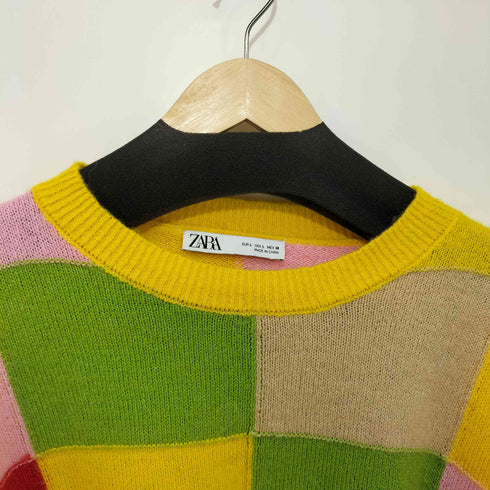 ザラ ZARA アルパカ混 パッチワークデザイン マルチカラー プルオーバー ニット レディース import:L