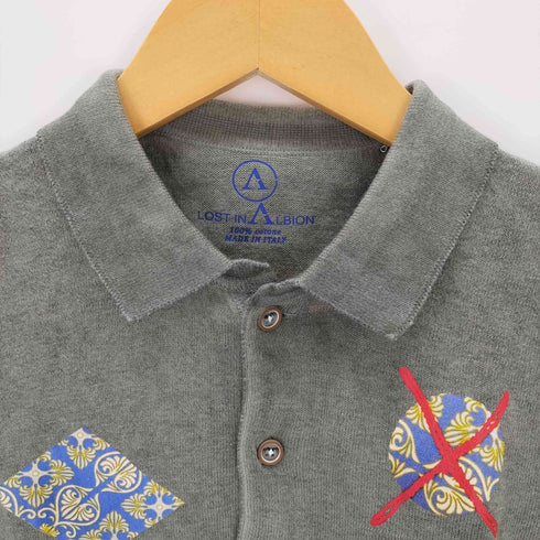 ロストインアルビオン LOST IN ALBION イタリア製 プリントポロシャツ メンズ import:M